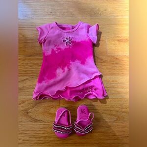 American Girl 2005 Licorice Best Friend Layered Pink Tie Dyed Dress and Shoes